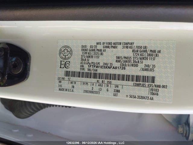 1FTFW1E5XNFA81726 Ford F150 Supercrew