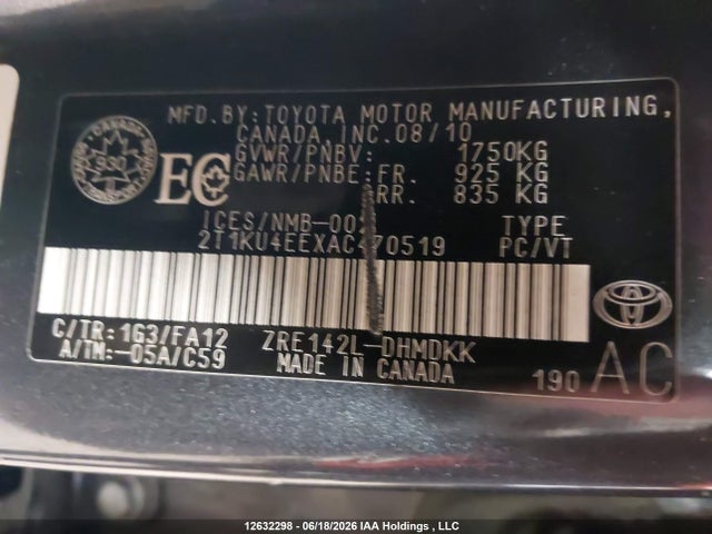 Продаж на аукціоні авто 2010 Toyota Matrix, vin: 2T1KU4EEXAC470519, номер лоту: 12632298