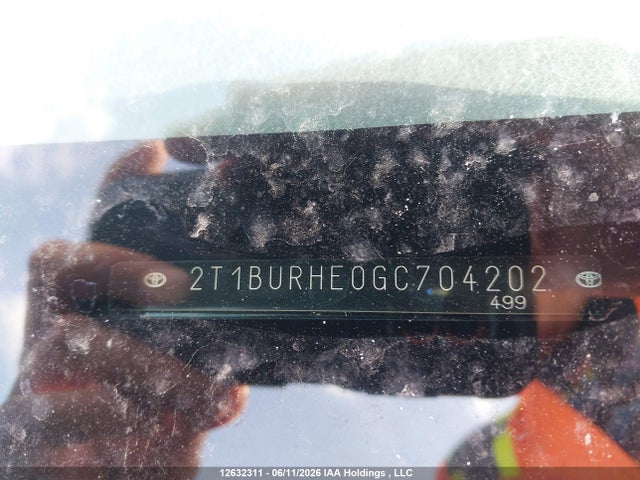 12632311 :رقم المزاد ، 2T1BURHE0GC704202 vin ، 2016 Toyota Corolla L/le/le Pls/prm/s/s Pls مزاد بيع