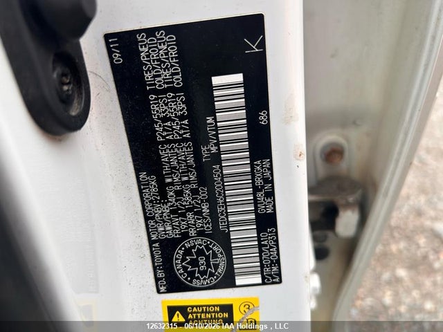 12632315 :رقم المزاد ، JTEDC3EH6C2004504 vin ، 2012 Toyota Highlander Hybrid Limited مزاد بيع