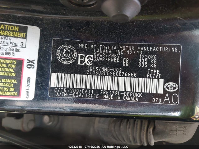 Toyota Corolla 2014 2T1BURHE2EC076866 Image 9