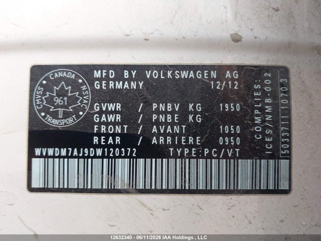 Aukcja sprzedaży 2013 Volkswagen Golf, vin: WVWDM7AJ9DW120372, numer aukcji: 12632340