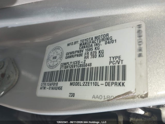 12632341 :رقم المزاد ، 2T1BR12E91C855848 vin ، 2001 Toyota Corolla مزاد بيع