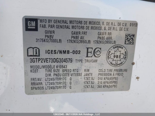 Aukcja sprzedaży 2013 Gmc Sierra 1500 Sle, vin: 3GTP2VE73DG304579, numer aukcji: 12632345