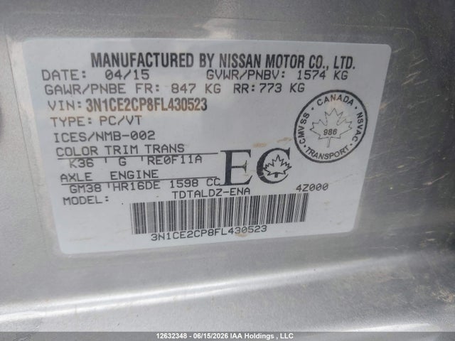 Nissan Versa 2015 3N1CE2CP8FL430523 Image 19