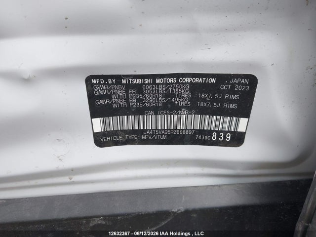 Продажа на аукционе авто 2024 Mitsubishi Outlander Se/ralliart, vin: JA4T5VA95RZ608897, номер лота: 12632367