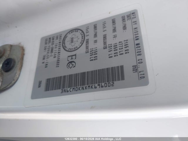 Aukcja sprzedaży 2021 Nissan Nv200, vin: 3N6CM0KNXMK696002, numer aukcji: 12632380