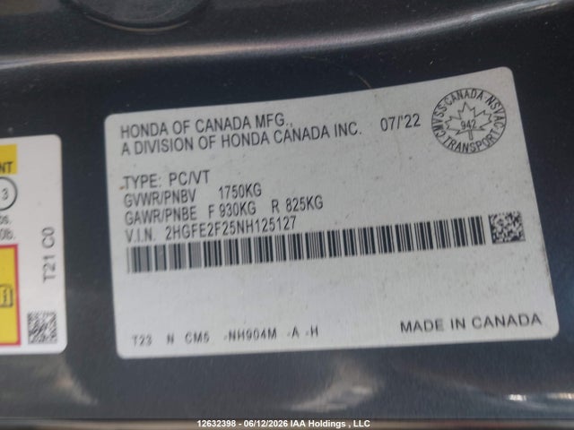 Honda Civic Lx 2022 2HGFE2F25NH125127 Image 9
