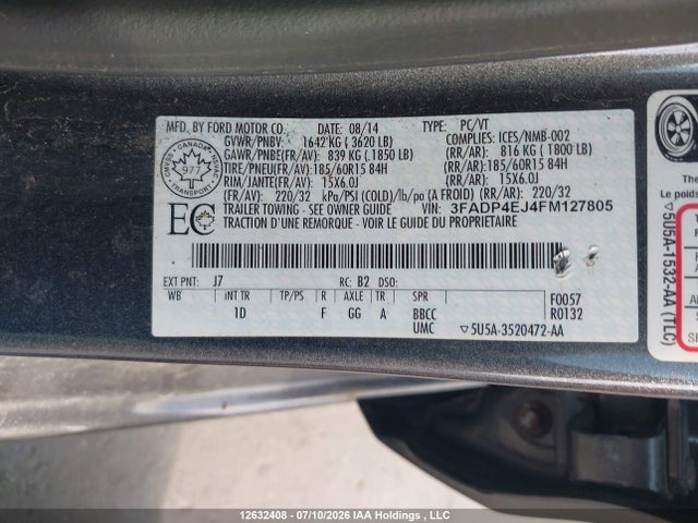 Aukcja sprzedaży 2015 Ford Fiesta Se, vin: 3FADP4EJ4FM127805, numer aukcji: 12632408
