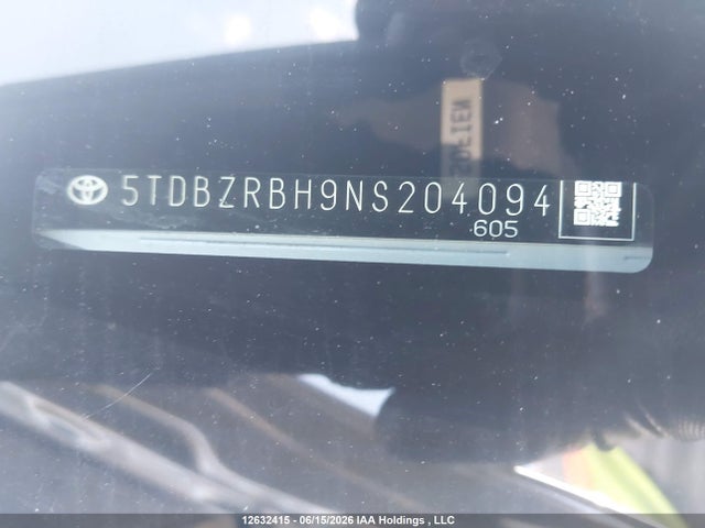 12632415 :رقم المزاد ، 5TDBZRBH9NS204094 vin ، 2022 Toyota Highlander مزاد بيع