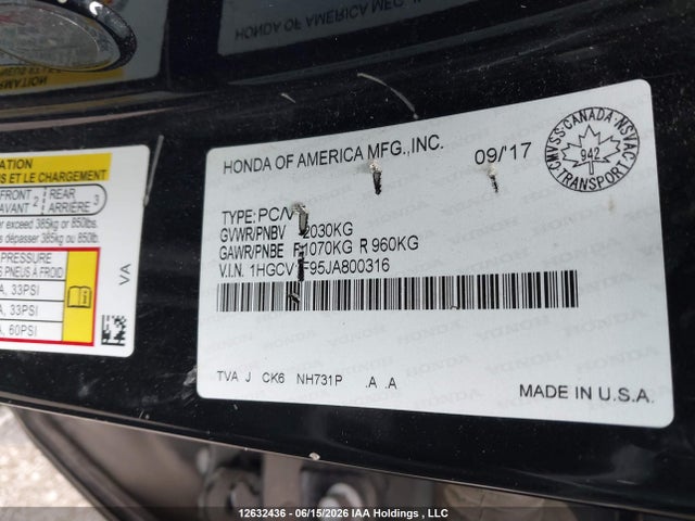 1HGCV1F95JA800316 Honda Accord Touring