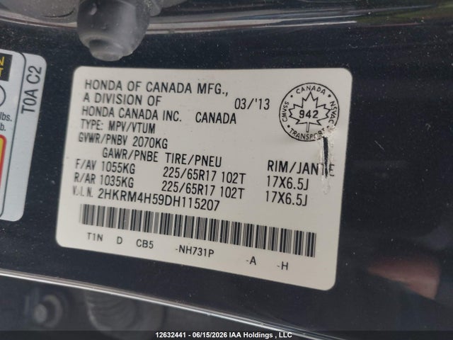 Продаж на аукціоні авто 2013 Honda Cr-v Ex, vin: 2HKRM4H59DH115207, номер лоту: 12632441