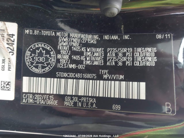 Aukcja sprzedaży 2011 Toyota Sienna Se 8 Passenger, vin: 5TDXK3DC4BS168075, numer aukcji: 12632444