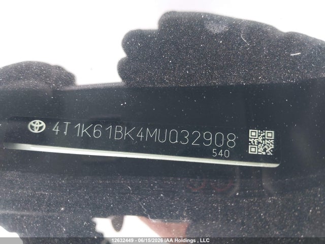 2021 Toyota Camry Xse მანქანა იყიდება აუქციონზე, vin: 4T1K61BK4MU032908, აუქციონის ნომერი: 12632449