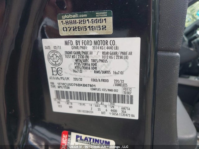2011 Ford Escape Xlt მანქანა იყიდება აუქციონზე, vin: 1FMCU0D76BKB67801, აუქციონის ნომერი: 12632450
