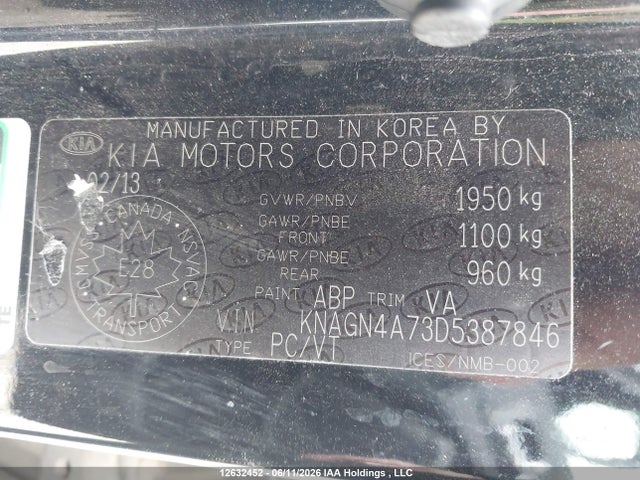 Auction sale of the 2013 Kia Optima Ex, vin: KNAGN4A73D5387846, lot number: 12632452