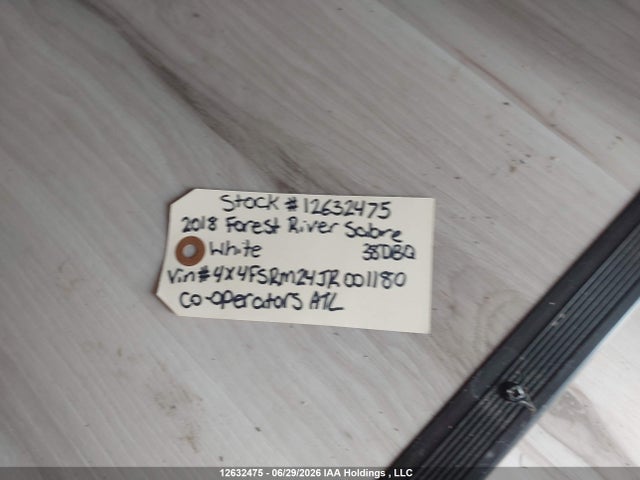 2018 Forest River Sabre 38dbq მანქანა იყიდება აუქციონზე, vin: 4X4FSRM24JR001180, აუქციონის ნომერი: 12632475