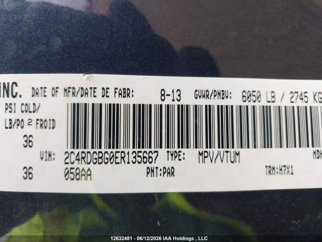 12632481 :رقم المزاد ، 2C4RDGBG0ER135667 vin ، 2014 Dodge Grand Caravan Se مزاد بيع