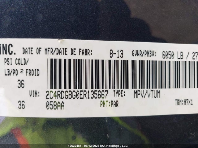 12632481 :رقم المزاد ، 2C4RDGBG0ER135667 vin ، 2014 Dodge Grand Caravan Se مزاد بيع