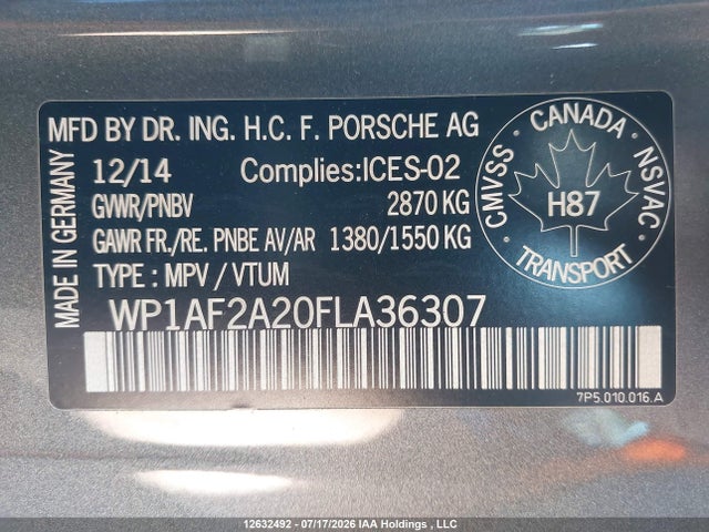 Продаж на аукціоні авто 2015 Porsche Cayenne, vin: WP1AF2A20FLA36307, номер лоту: 12632492