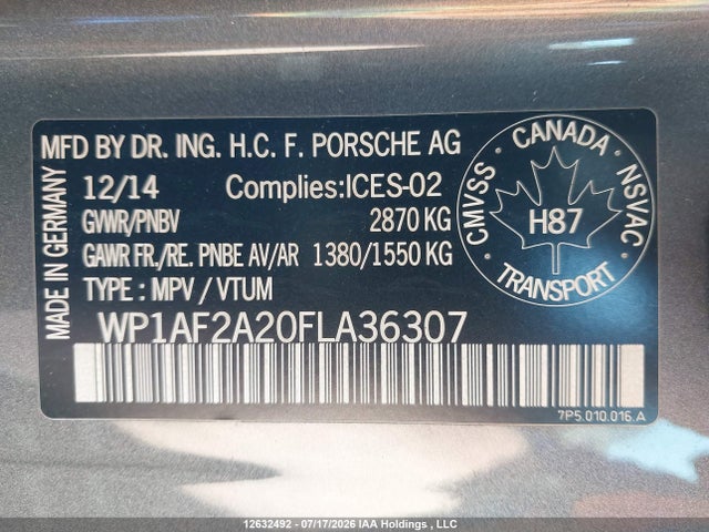 Продаж на аукціоні авто 2015 Porsche Cayenne, vin: WP1AF2A20FLA36307, номер лоту: 12632492