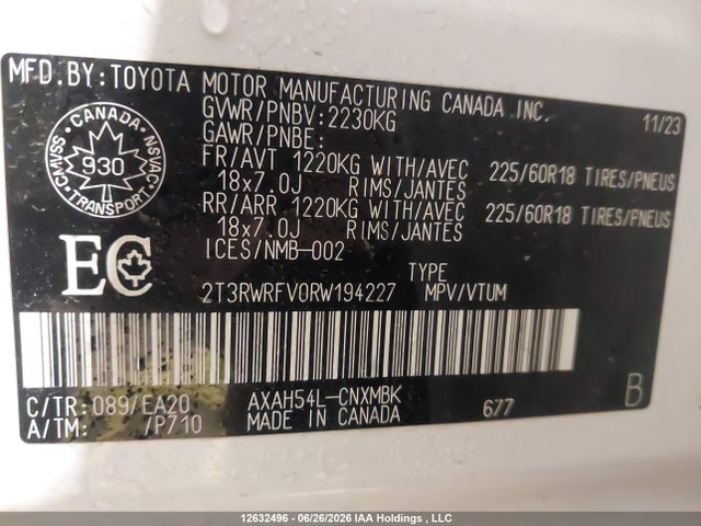 Продаж на аукціоні авто 2024 Toyota Rav4 Xle/woodland Edition, vin: 2T3RWRFV0RW194227, номер лоту: 12632496