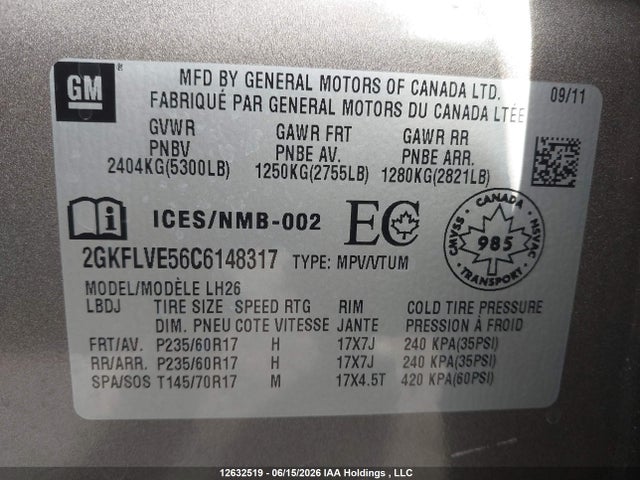 Продажа на аукционе авто 2012 Gmc Terrain Slt, vin: 2GKFLVE56C6148317, номер лота: 12632519