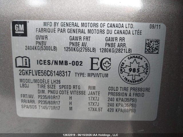 Продажа на аукционе авто 2012 Gmc Terrain Slt, vin: 2GKFLVE56C6148317, номер лота: 12632519