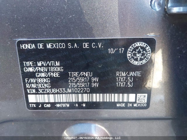 2018 Honda Hr-v Lx მანქანა იყიდება აუქციონზე, vin: 3CZRU6H33JM102270, აუქციონის ნომერი: 12632527