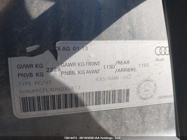 Продаж на аукціоні авто 2013 Audi A4 2.0t Premium, vin: WAUFFCFL3DN035813, номер лоту: 12614472