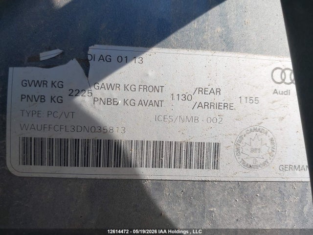 Продаж на аукціоні авто 2013 Audi A4 2.0t Premium, vin: WAUFFCFL3DN035813, номер лоту: 12614472