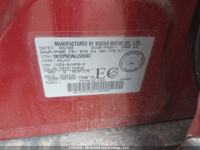 Nissan KICKS SV 2020 3N1CP5CV6LL520307 Image 9