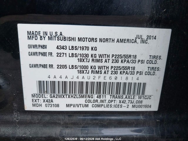 4A4AJ4AU2FE601814 Mitsubishi Rvr Gt/se