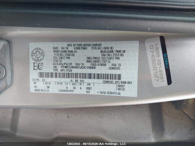 Ford Escape 2018 1FMCU9H91JUC15689 Image 9