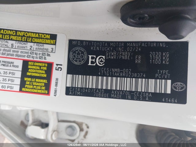 Aukcja sprzedaży 2024 Toyota Camry Se Night Shade/se, vin: 4T1G11AK8RU238374, numer aukcji: 12632549