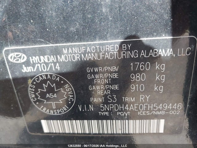 2015 Hyundai Elantra Se/sport/limited მანქანა იყიდება აუქციონზე, vin: 5NPDH4AE0FH549446, აუქციონის ნომერი: 12632550