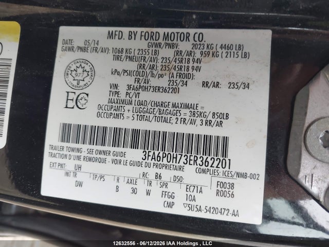 3FA6P0H73ER362201 Ford FUSION SE