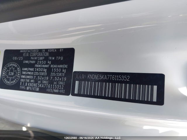 2026 Kia Carnival Hev Sx/sx+ მანქანა იყიდება აუქციონზე, vin: KNDNE5KA7T6115352, აუქციონის ნომერი: 12632560