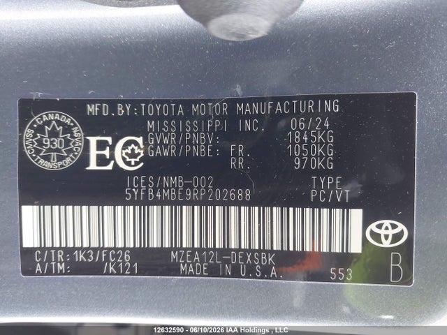 2024 Toyota Corolla Se/xse მანქანა იყიდება აუქციონზე, vin: 5YFB4MBE9RP202688, აუქციონის ნომერი: 12632590