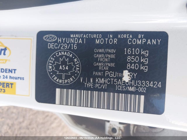 2017 Hyundai Accent Se მანქანა იყიდება აუქციონზე, vin: KMHCT5AE0HU333424, აუქციონის ნომერი: 12632603