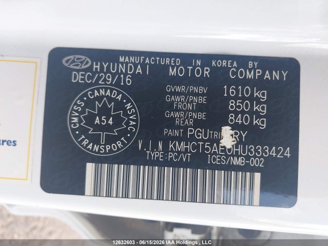2017 Hyundai Accent Se მანქანა იყიდება აუქციონზე, vin: KMHCT5AE0HU333424, აუქციონის ნომერი: 12632603