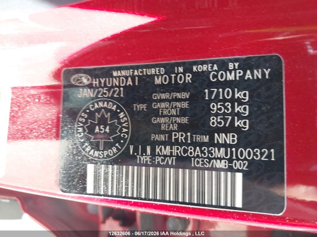 Aukcja sprzedaży 2021 Hyundai Venue, vin: KMHRC8A33MU100321, numer aukcji: 12632606