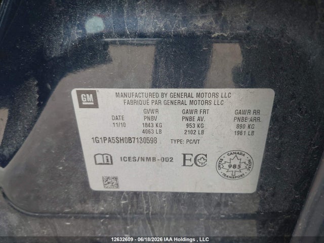 Продаж на аукціоні авто 2011 Chevrolet Cruze Ls, vin: 1G1PA5SH0B7130598, номер лоту: 12632609