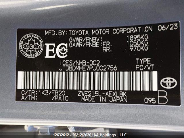 12632612 :رقم المزاد ، JTDBDMHE7PJ002756 vin ، 2023 Toyota Corolla Le/se/night Shade مزاد بيع
