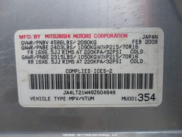 Продажа на аукционе авто 2008 Mitsubishi Outlander Es, vin: JA4LT21W48Z604848, номер лота: 12632622