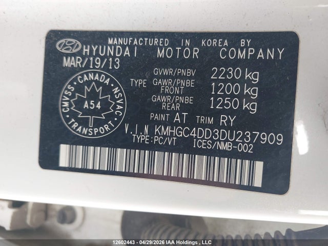 Aukcja sprzedaży 2013 Hyundai Genesis 3.8 Premium, vin: KMHGC4DD3DU237909, numer aukcji: 12602443