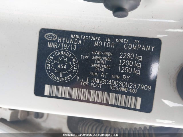 Aukcja sprzedaży 2013 Hyundai Genesis 3.8 Premium, vin: KMHGC4DD3DU237909, numer aukcji: 12602443