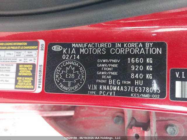Aukcja sprzedaży 2014 Kia Rio Ex/ex+/lx/lx+/sx, vin: KNADM4A37E6378095, numer aukcji: 12628158
