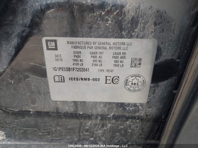 Продаж на аукціоні авто 2015 Chevrolet Cruze 2lt, vin: 1G1PE5SB1F7203841, номер лоту: 12632630