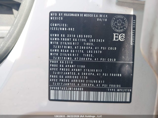3VV0B7AX3JM146889 Volkswagen Tiguan Trendline